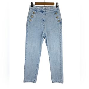 ZARA Saylor Gold Button High Rise Straight Light Wash Denim Jeans Cotton Size M
